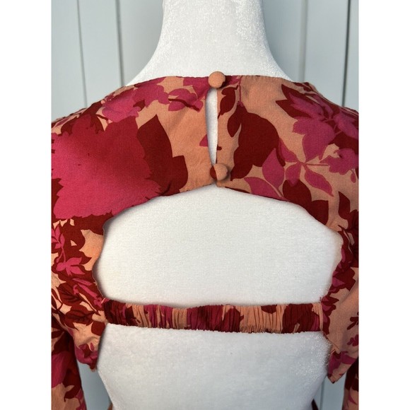 Fuchsia Floral V-Neck Cutout Backless Maxi Dress Size M Medium - Picture 10 of 11